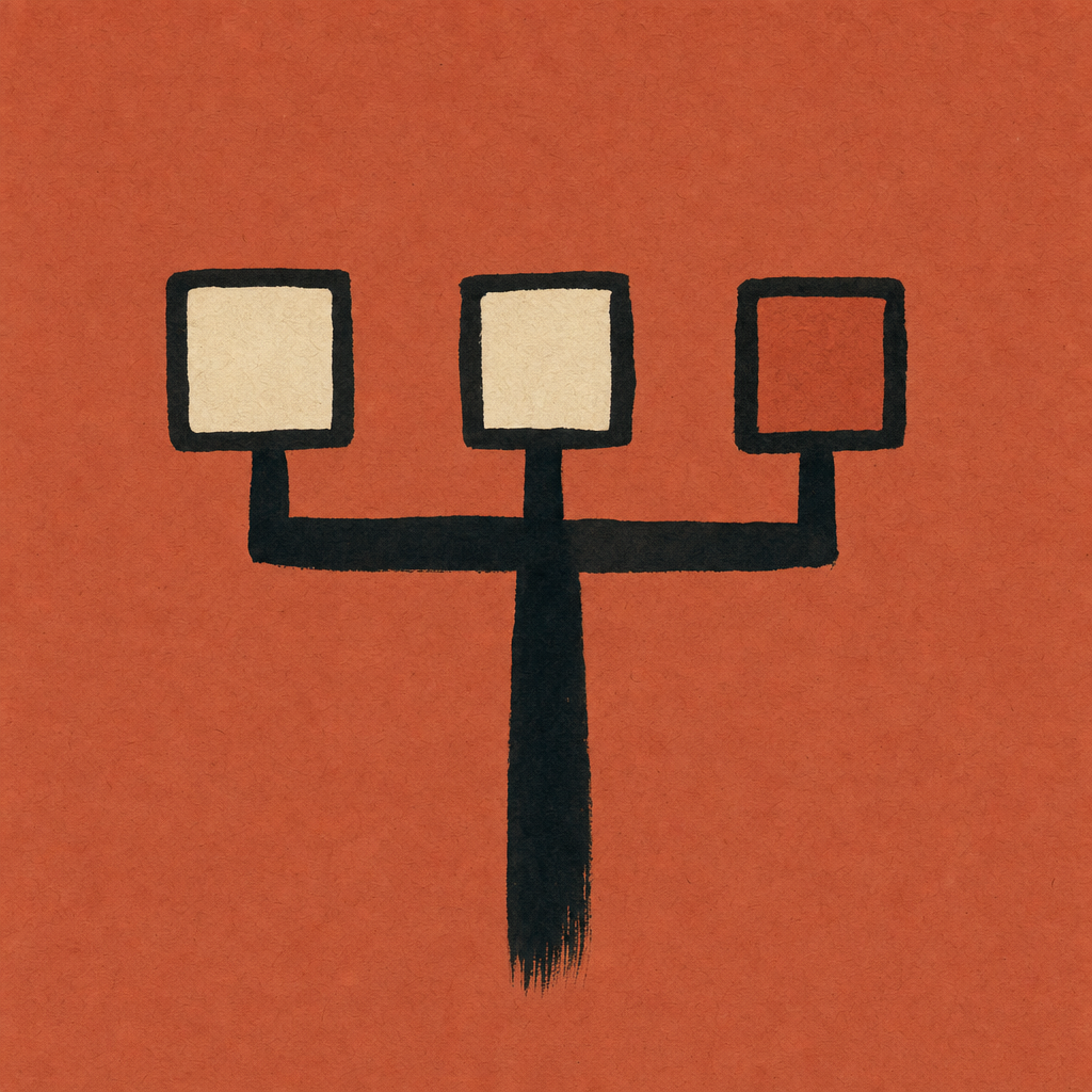 A branching stem with three arms, each ending in a square — representing uploaded materials indexed and flowing into the AI